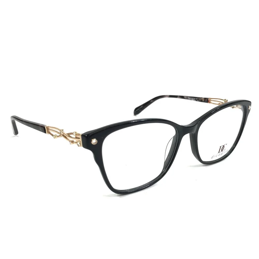 Dicaprio Eyeglasses Frames DC 361 Capri Black Gold Cat Eye Crystals 54-16-140